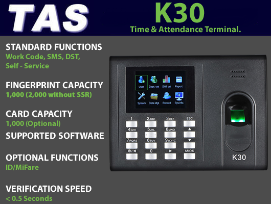 K30 Biometric Fingerprint Reader Time Attendance Device